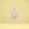 A beige high-neck long-sleeved top for women, a fitted pure cotton knitted base layer details Picture